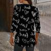 Women's Loose 7,inch Sleeve Top with Heart Print