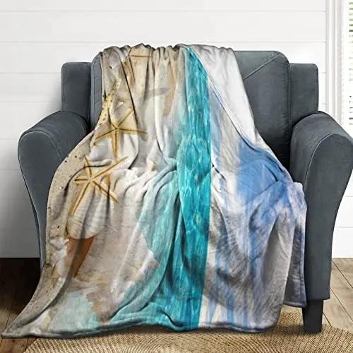 Beach Shells Landscape 3D Printed Throw Blanket Bedspread Flannel Home Blanket Plush Soft Comfortable Home Decor Blanket King