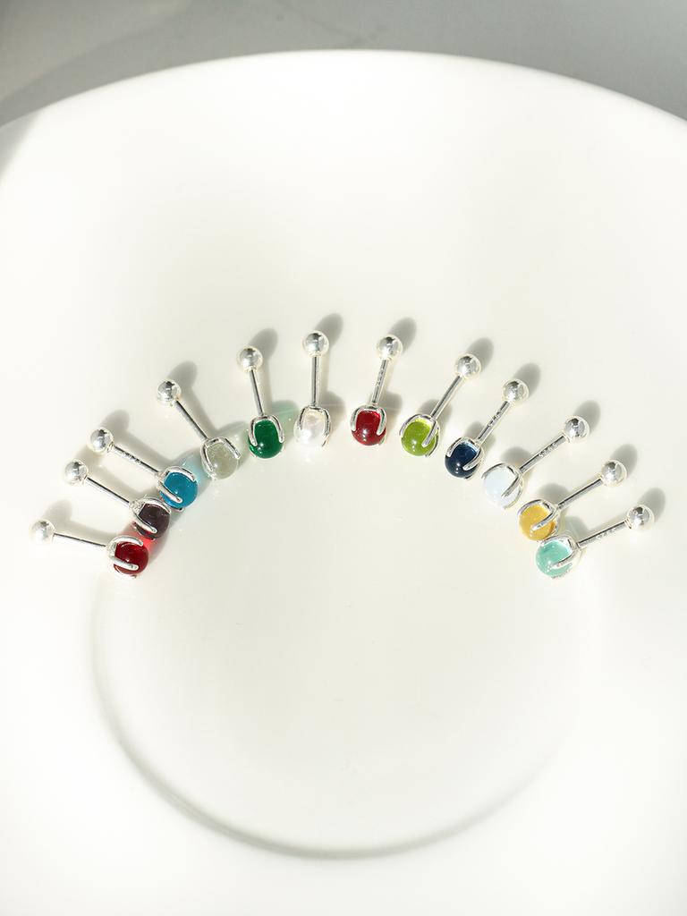 Minimal Piercing 925 Silver Lucky Birthstone Earrings