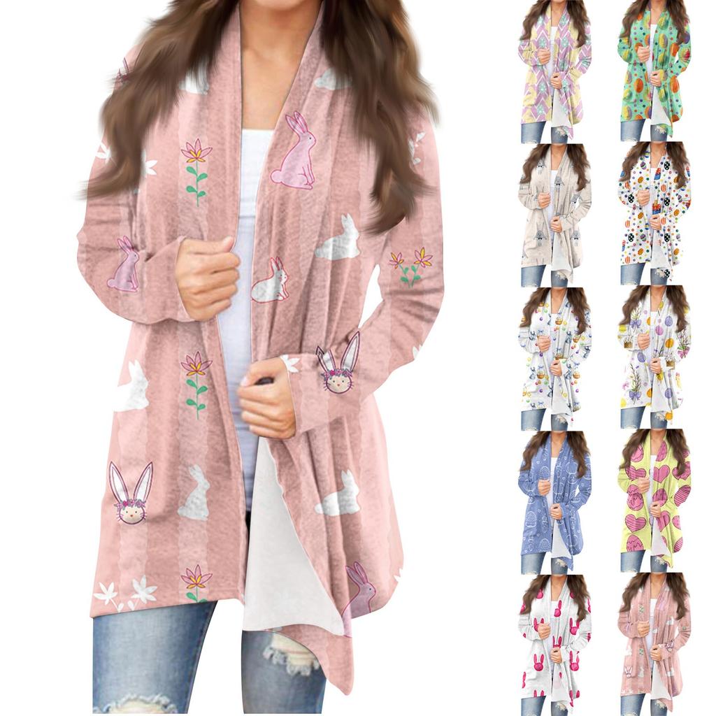 Lässiger, langärmliger, bedruckter Valentinstags-Cardigan für Damen ohne Deckmantel