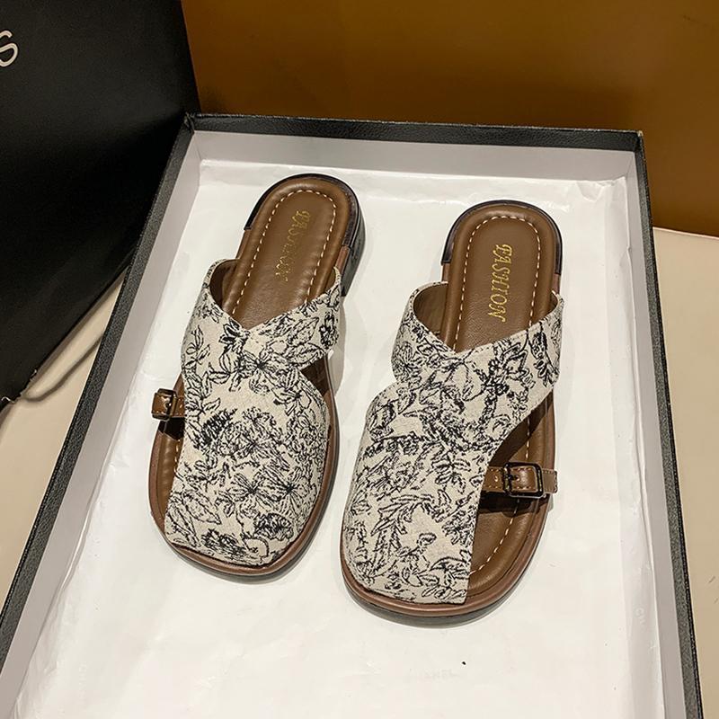 Baotou half slippers female Internet celebrity fashion 2024 summer new comfortable flat Chinese design outside wear cool slippers