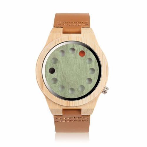 

BOBO BIRD B076 Unisex Bamboo Wood Watch with 12-Hole Timer Design and Genuine Leather Watch Band, Green Cat-eye