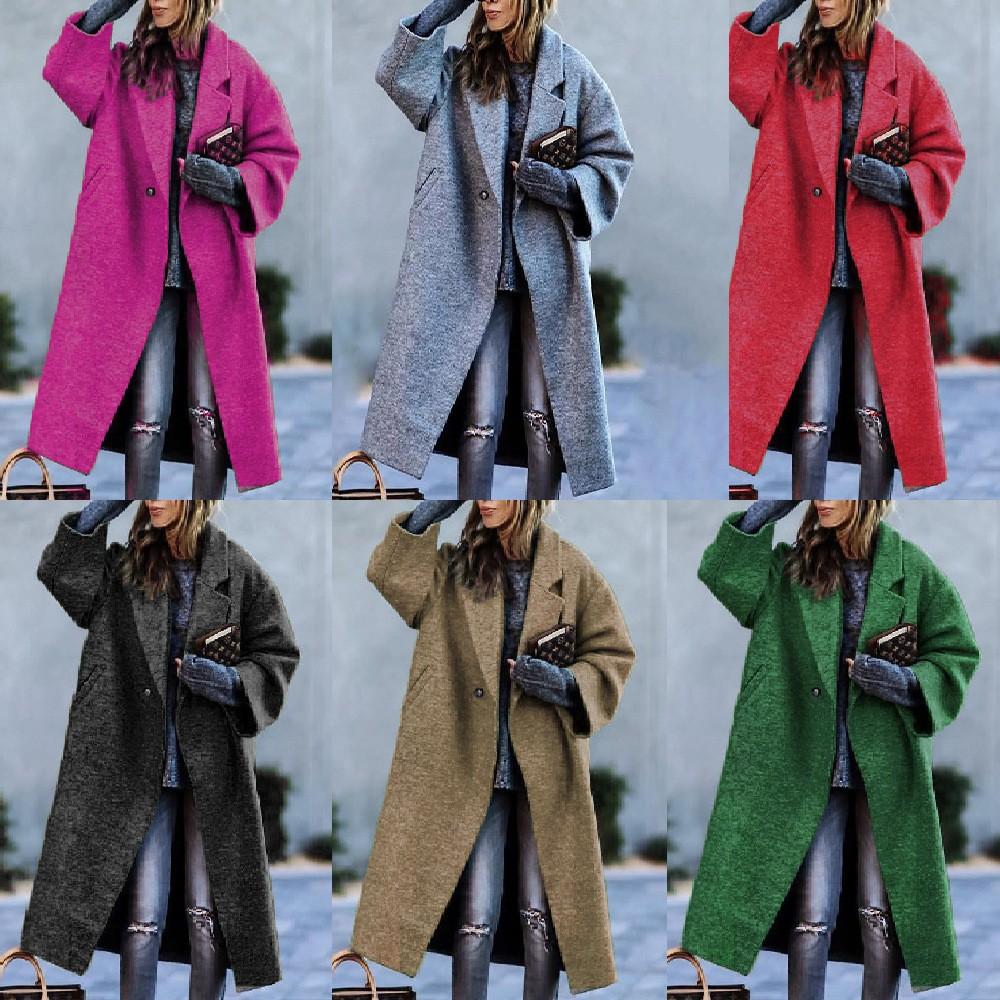 2026 New Women's Long Wool Blend Coat, Oversized Solid Color Casual Overcoat for Autumn Winter, Plus Size Warm Trench Coat