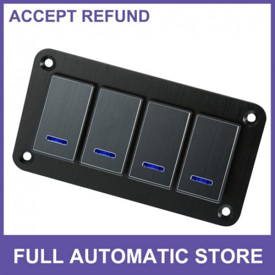 

4 Gang Rocker Switch Panel 3 Pin on OFF Pre-Wired Toggle Switch Control Aluminum