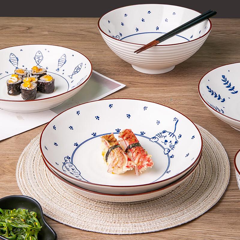 Japanese Style Cat Fun Ceramic 8-inch Plate Set