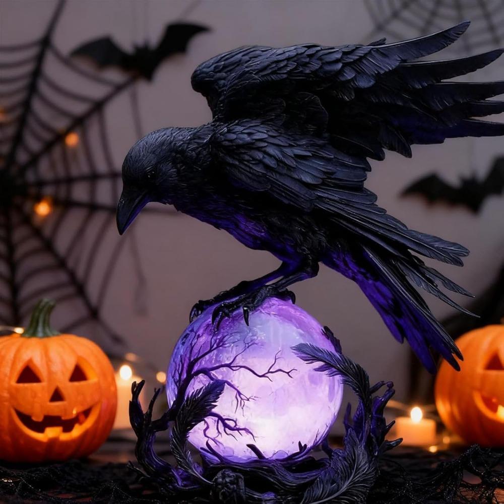 Straszna Gotycka Lampa z Krukiem Świecąca Kula Kruki Wrona Lampki Stołowe Dekoracje Halloweenowe
