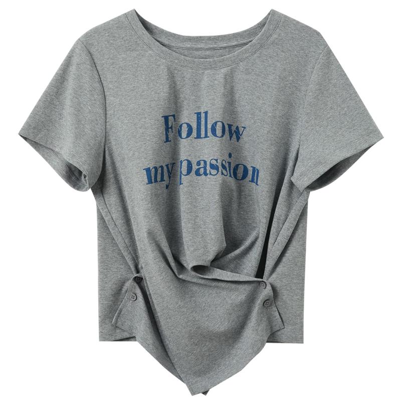 Sancai 2026 Summer Letter Print Short Sleeve T-shirt S