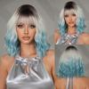 2025 Fashion Gradient Blue Short Curly Wig for Women - Water Wave Bob Wig with Full Bangs Synthetic Full Cap, 3 Colors Available