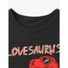 European sizes Children 1pc CHICFULL Boys' Valentine'S Day T-Shirt, Red Dinosaur & Heart Print, Casual Crew Neck Polyester Knit Fabric, Slight Stretch