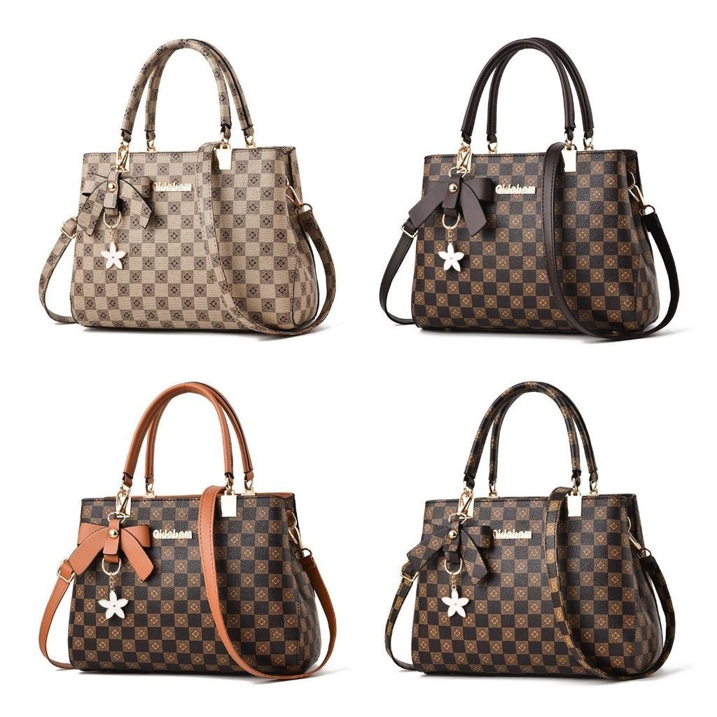 Butterfly Bow Handbag 2023 New Retro Plaid Middle-aged Women's Bag Color-blocking Shoulder Bag Charming