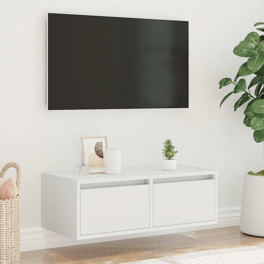 TV Cabinet with LED Lights White 75 x 35.5 x 25 cm