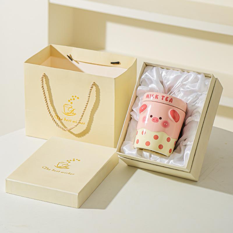 Cute Mug Couple Straw Cup with Lid Cup Gift Box Ceramic Cup Souvenir Birthday Gift Girl Practical