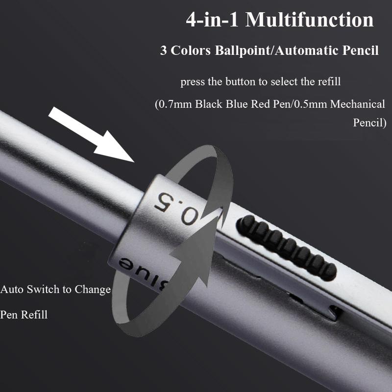 4 In 1 Multicolor Metal Ballpoint Pens 3 Colors Ball Pen 1 Mechanical Pencil For School Office Writing Supplies Stationery