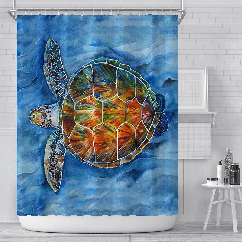 Seabed Animal Shower Curtain 3D Print Bathroom Waterproof Polyester Bath Curtain Sea Turtle Washable Bath Decor Curtains