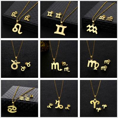 Europeo e americano Amazon accessori collana zodiacale da donna set orecchini a perno ciondolo costellazione collana corta con carta