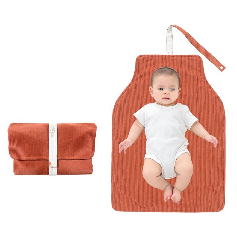 Multi-Functional Diaper Pad Travel Portable Baby Changing Pad Stowable Waterproof Corduroy Changing Pad Bag Solid Color