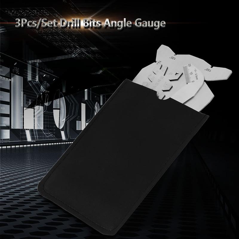 3 pcs 60°-160° Measuring Range Drill Bit Angle Gauge Set Includes PU Leather Case Stainless Steel Angle Measuring Gage