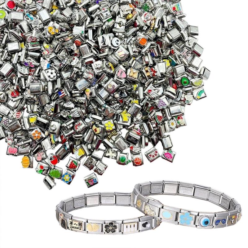 100-teiliges italienisches Charm-Armband-Modul-Set, austauschbare modulare Glieder aus Edelstahl, Komponenten zur Schmuckherstellung