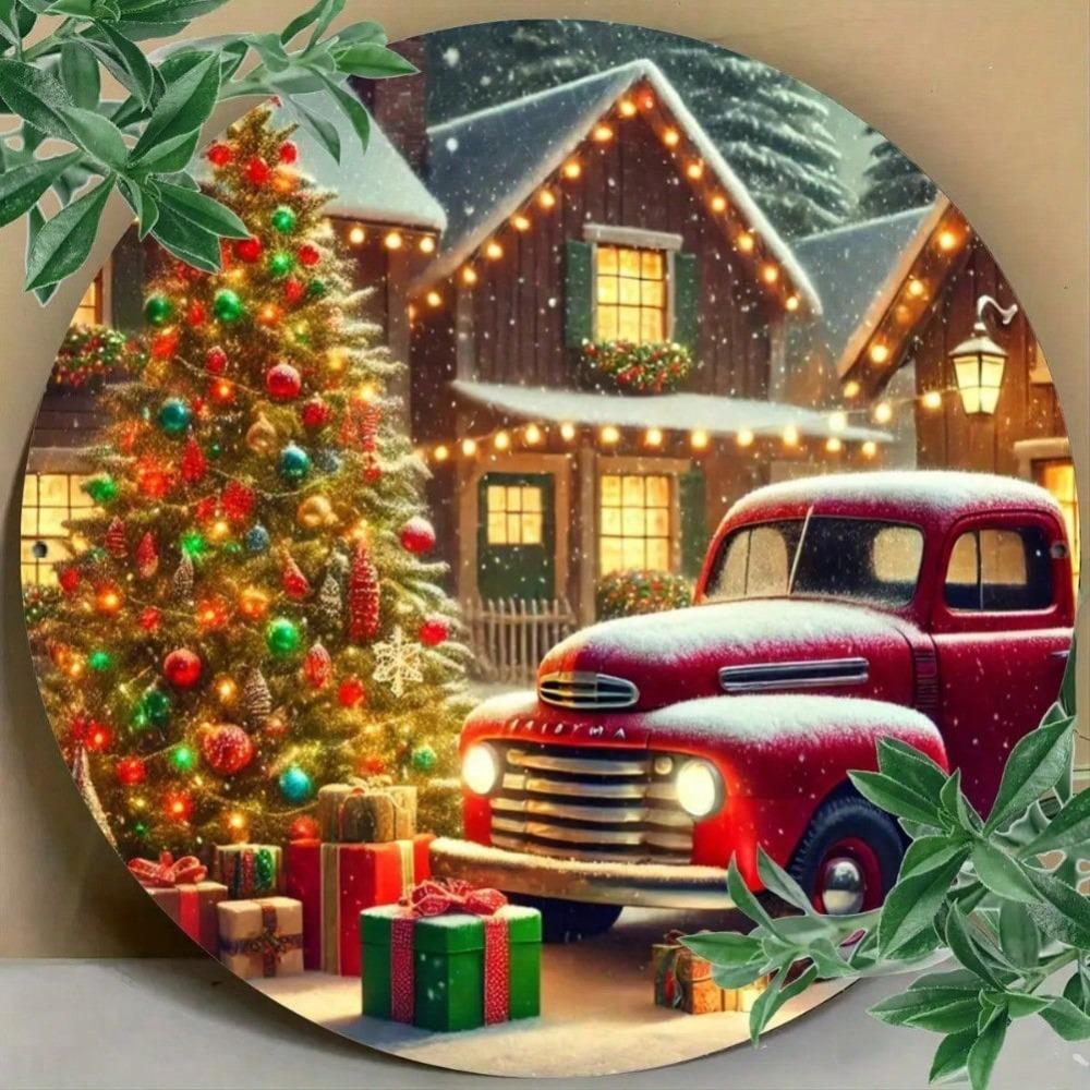 Iron Metal Wall Art Tin Sign Rustic Tree Design 8x8 Inch Round Flat Print Bar Cafe Club Decor