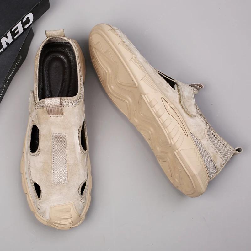 Men's Genuine Leather Shoes Hollow Out Trend Comfortable Men Shoes Outdoor British Fashion Men Sandals Sneakers Driving Shoes