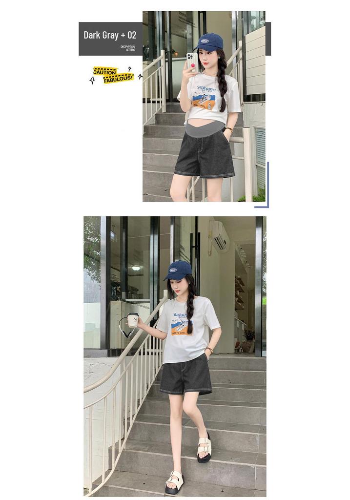 Summer Maternity Wide-Leg Denim Shorts - Casual Loose-Fit Low-Waist Jeans