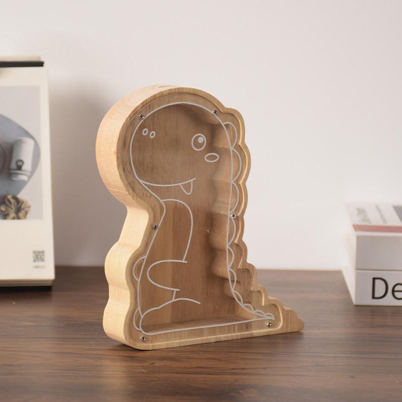 

1Pc Wood Dinosaur Shape Money Box Piggy Banks Kids Coin Storage Case Children Cash Saving Transparent Home Decor