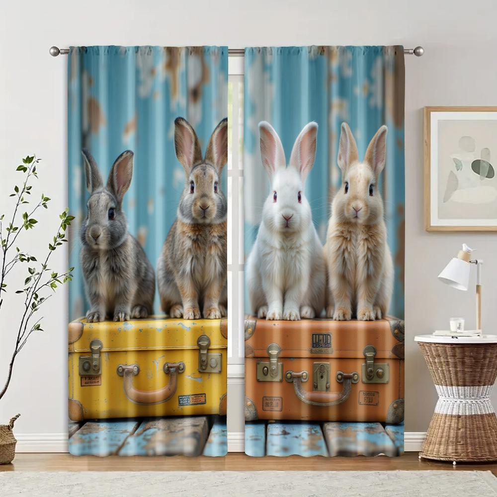 

2 pcs filtering curtains (excluding rods non-movable without batteries) Rabbit for use in bedrooms and living rooms 100*130 Rod Pocket 1pcs