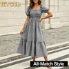 BITCED Robes décontractées à manches courtes et col carré pour femmes, mode été printemps