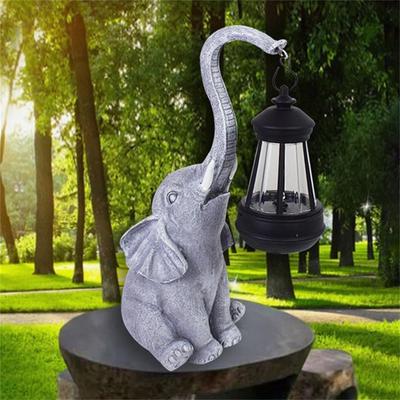 Statue d'Éléphant Solaire Décor de Jardin Ornement Créatif Unique en Résine Figurine d'Extérieur pour