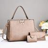 New retro pattern simple solid color large capacity shoulder portable three-piece set texture women's bag big bag