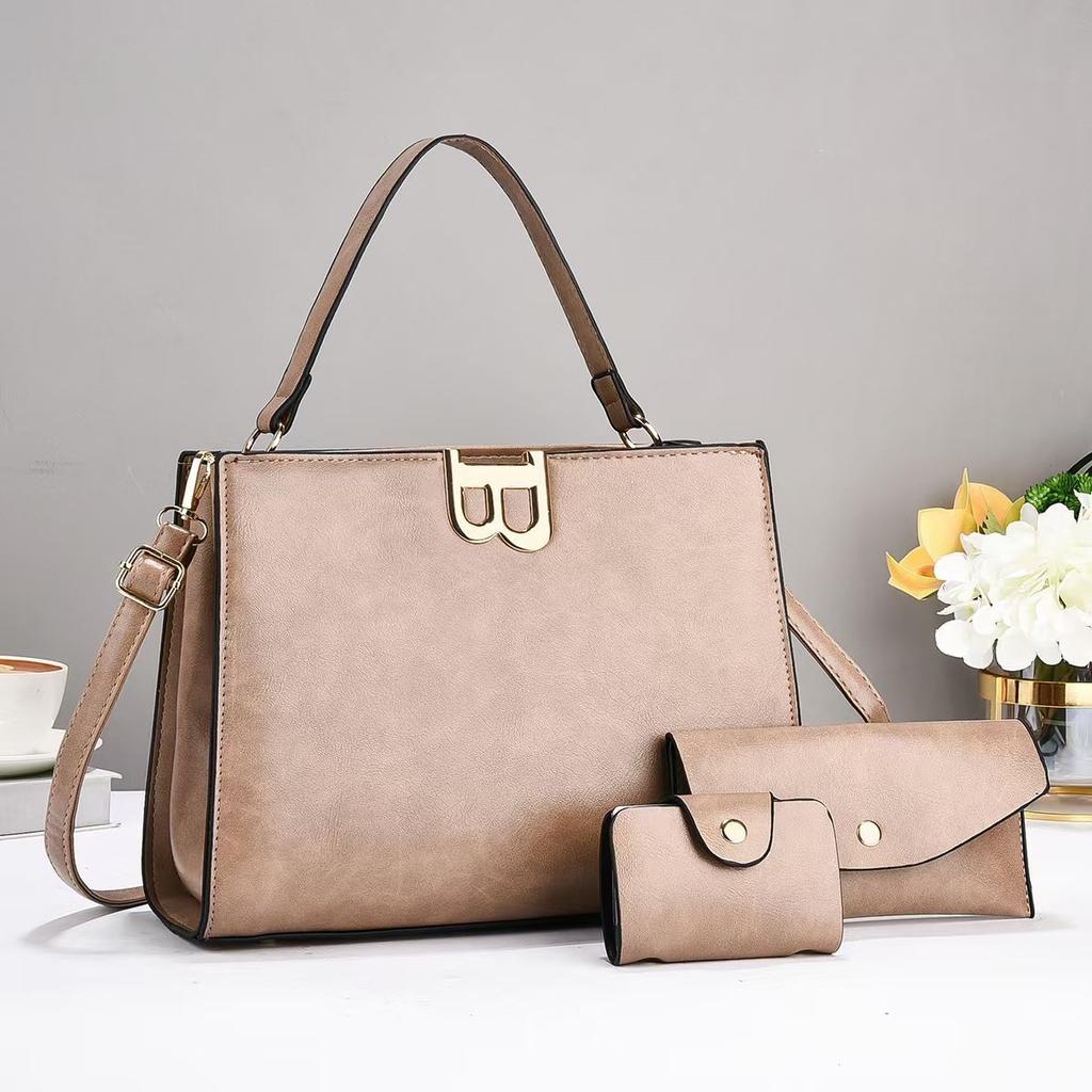 New retro pattern simple solid color large capacity shoulder portable three-piece set texture women's bag big bag