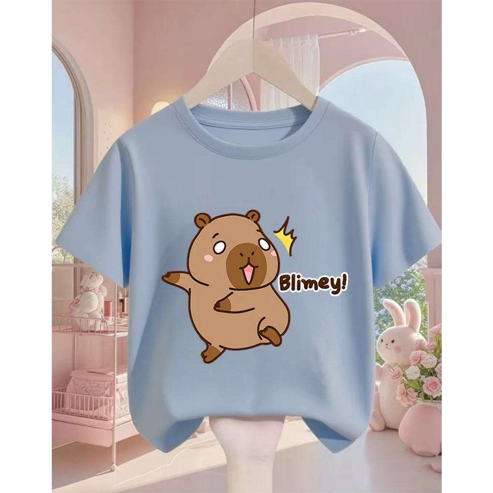 Cute Kawaii Capybara Crew Neck T Shirt Summer 3-14Y Boys Girls Fashion Street Hot Cartoon Casual Children