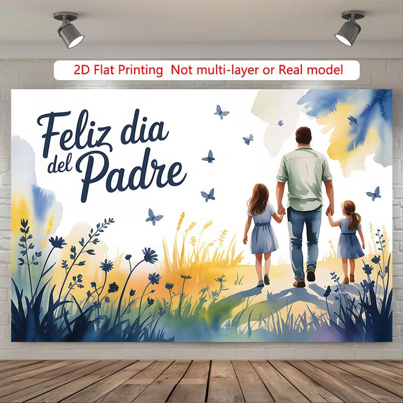2D Feliz Dia Del Padre Backdrop Watercolor Dad & Daughters Party Background Banner