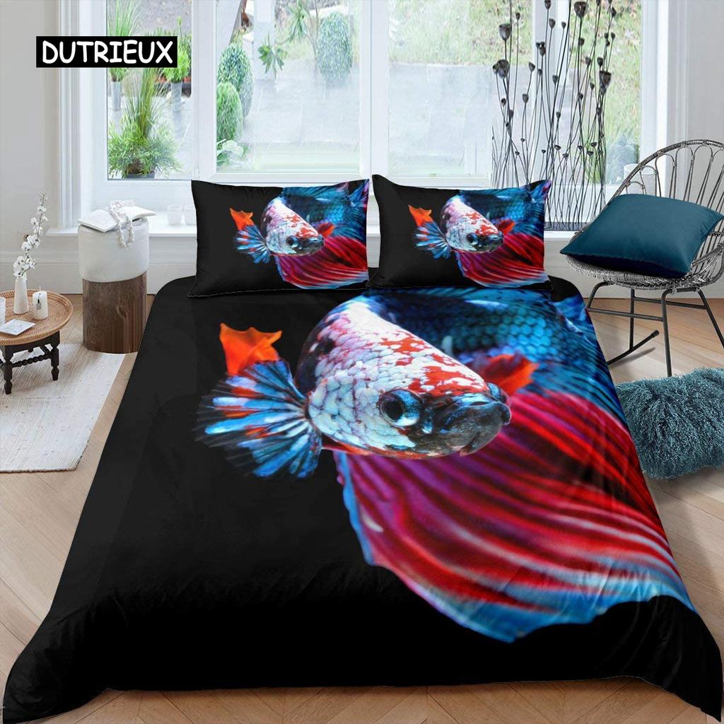 Goldfish Duvet Cover Set Ocean Life Comforter Cover Wave Splash Bedding Set Polyester Abstract Art Single Queen King Quilt Cover