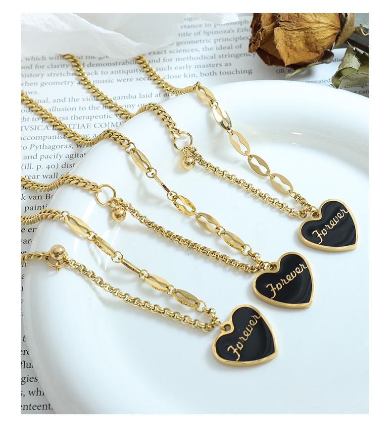 Chic Minimalist Women's Peach Heart Pendant Necklace: European & American Style, Sexy Layered Design with Drip Oil & Steel Beads