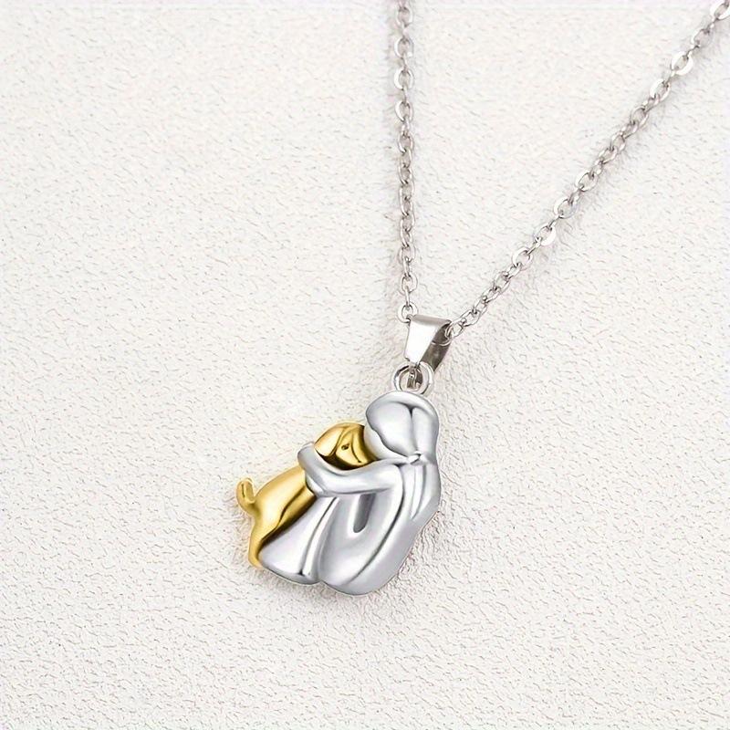 New Alloy Cute Two Tone Color Girl Hug Dog Necklace Fashion Women and Pet Pendant Jewelry Accessories
