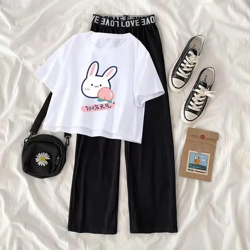 

Детский спортивный костюм Дети Девочки Одежда с коротким рукавом Футболка + Широкие брюки Для ног Костюм