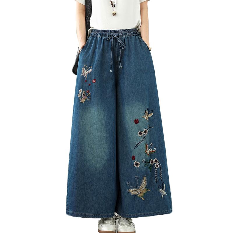 DIMANAF 2025 New Summer Women Basic Jeans Harem Pants Casual Elastic Loose Denim Oversized Wide Leg Pants