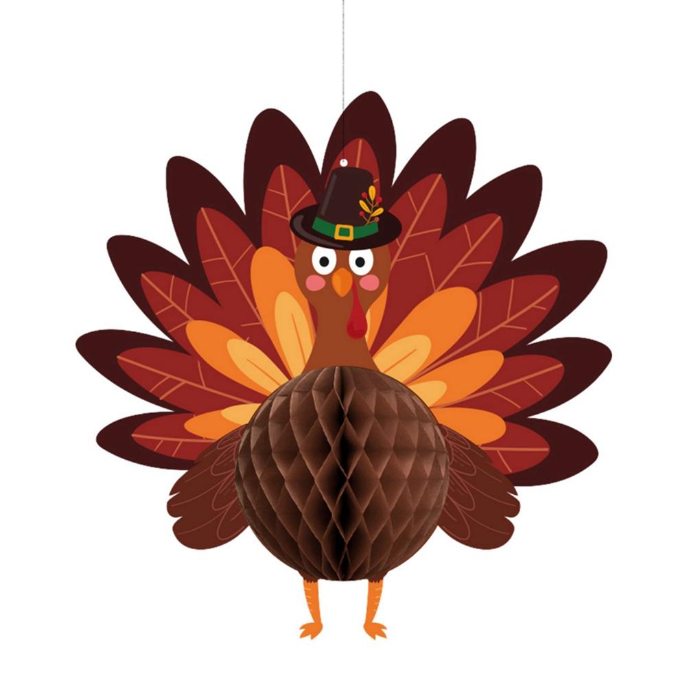 6pcs/set Turkey Honeycomb Ball Ornament Thanksgiving Party Autumn Themed Table Centerpiece Setting Decoration