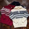 American Fair Isle Red Half-Zip Pullover Sweater for Men & Women - Trendy Autumn/Winter Knitwear Cardigan with High-End Feel