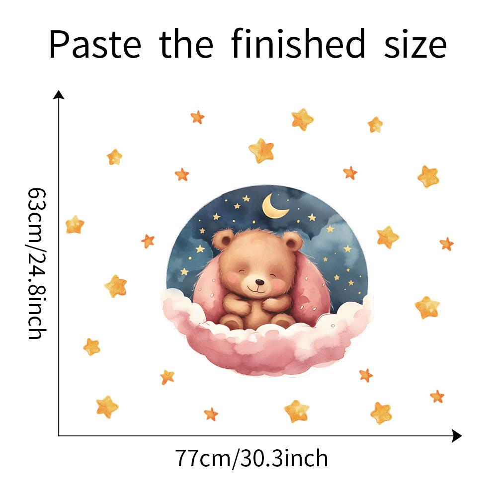 Tecknad Godnattbjörn Stjärnor Väggdekal Självhäftande för Barnrum Sovrum Hem Bakgrundsdekoration