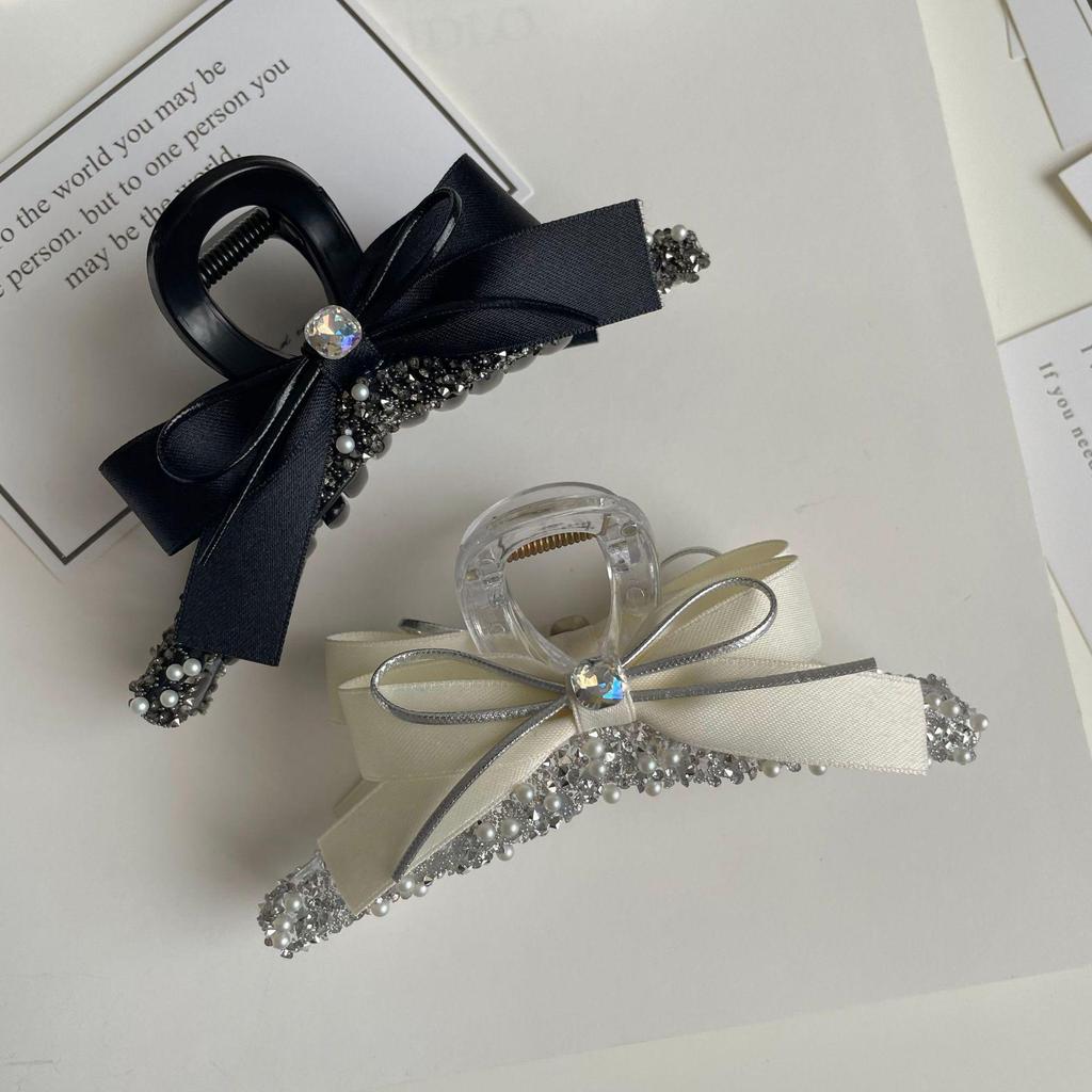 High-Grade Silver Bead Bow Shark Hair Clip for Women