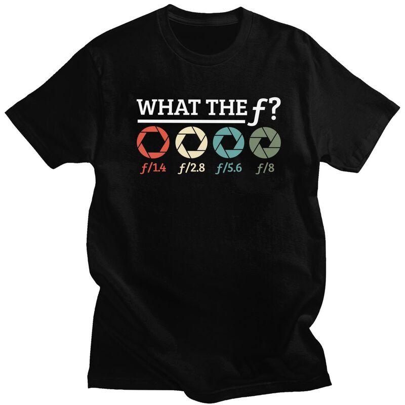 Individuelles Fotografen What The F T-Shirt für Herren 100% Baumwolle T-Shirt Freizeit-T-Shirt Kurzarm-T-Shirt Locker geschnitten Kleidung Geschenk