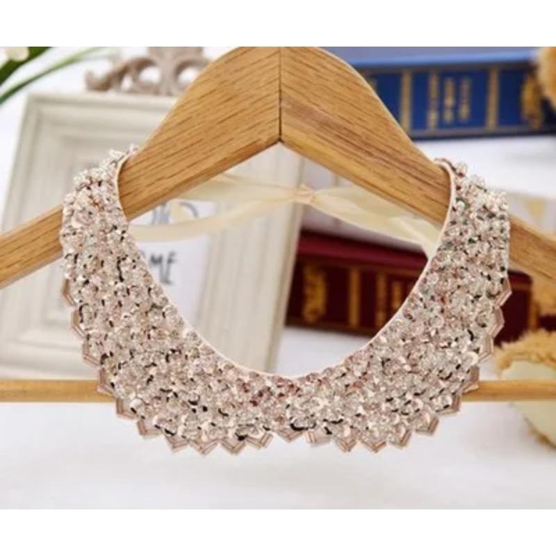 Fashion Wild Retro Beaded Sequins Rhinestones Pearl Lace Collar False Necklace DIY Clothes Shirt Sweater Decoration