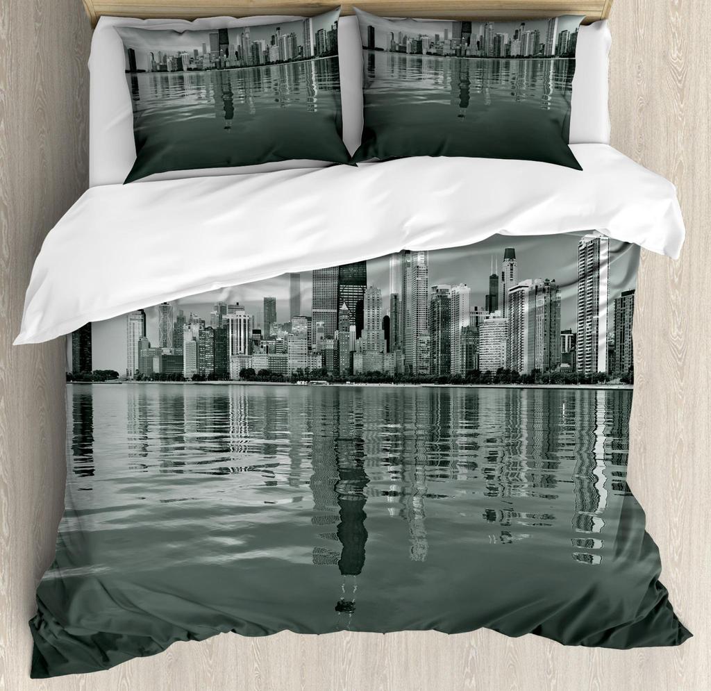 Skyline Duvet Cover Set for Adults Queen King Lightweight Quilt Cover with 2 Pillowcases City Buildings Bedding Set No Comforter