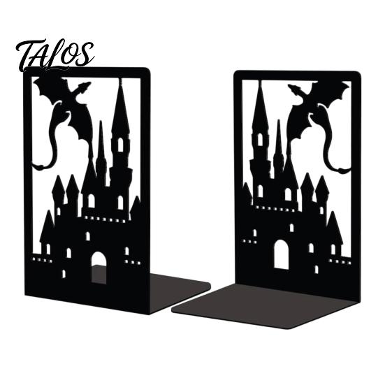 Decorative Bookends 1 Pair Metal Dragon Bookends, Fantasy Castle Book Ends Texture for Shelves, Heavy Duty Gothic Holders Home Office Library