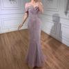 Rochie de seară roz cu umeri, de lux, model sirenă cu mărgele, demnă și elegantă, pentru gazdă, spectacol LA11110