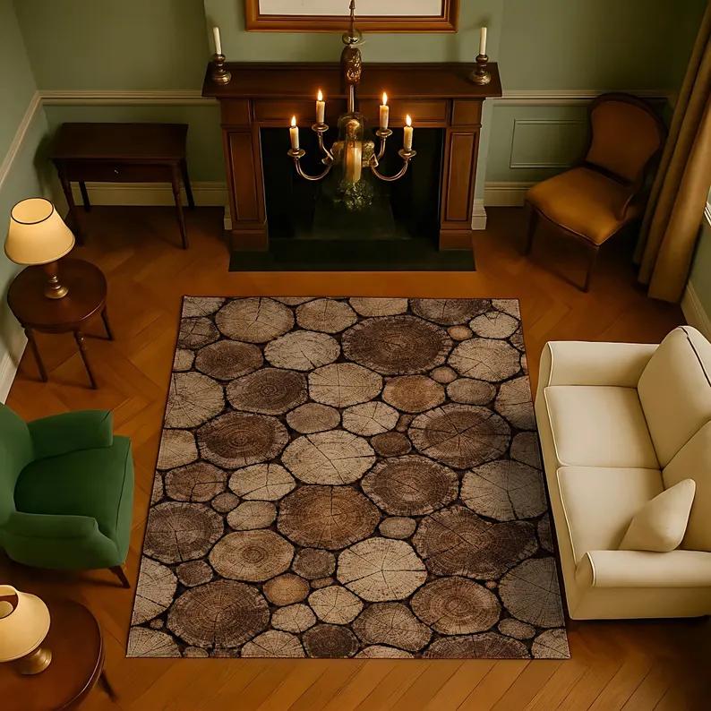 

Vintage Tree Ring Area Rug Natural Wood Texture Carpet for Living Room Bedroom Cozy Cabin Style Home Decor Non Slip Floor Mat 50x80cm