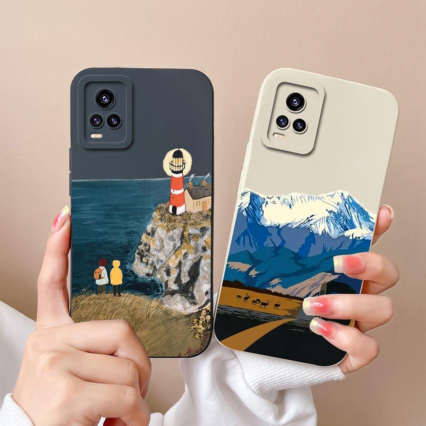 

Case For Vivo S10 V19 Y75 V20 V17 Y77 Phone Covers Beautiful Mountain Patterns Lens Protection Liquid Silicone Anti Drop Shell For Vivo Bumper Housing Vivo V20