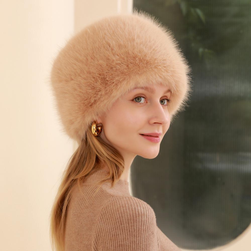 Fashion Women Bucket Hat Flat Top Fox Fur Plush Winter Hat Warm Thickened Ear Protection Windproof Outdoor Hats For Women